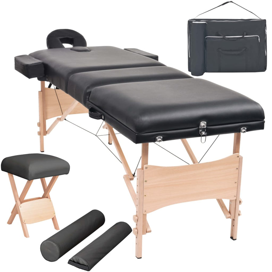 Massagetafel- En Krukset Inklapbaar 3 Zones 10 Cm Dik Wit Zwart