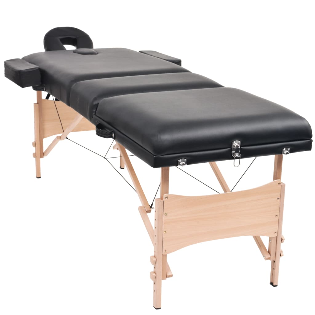 Massagetafel- En Krukset Inklapbaar 3 Zones 10 Cm Dik Wit Zwart