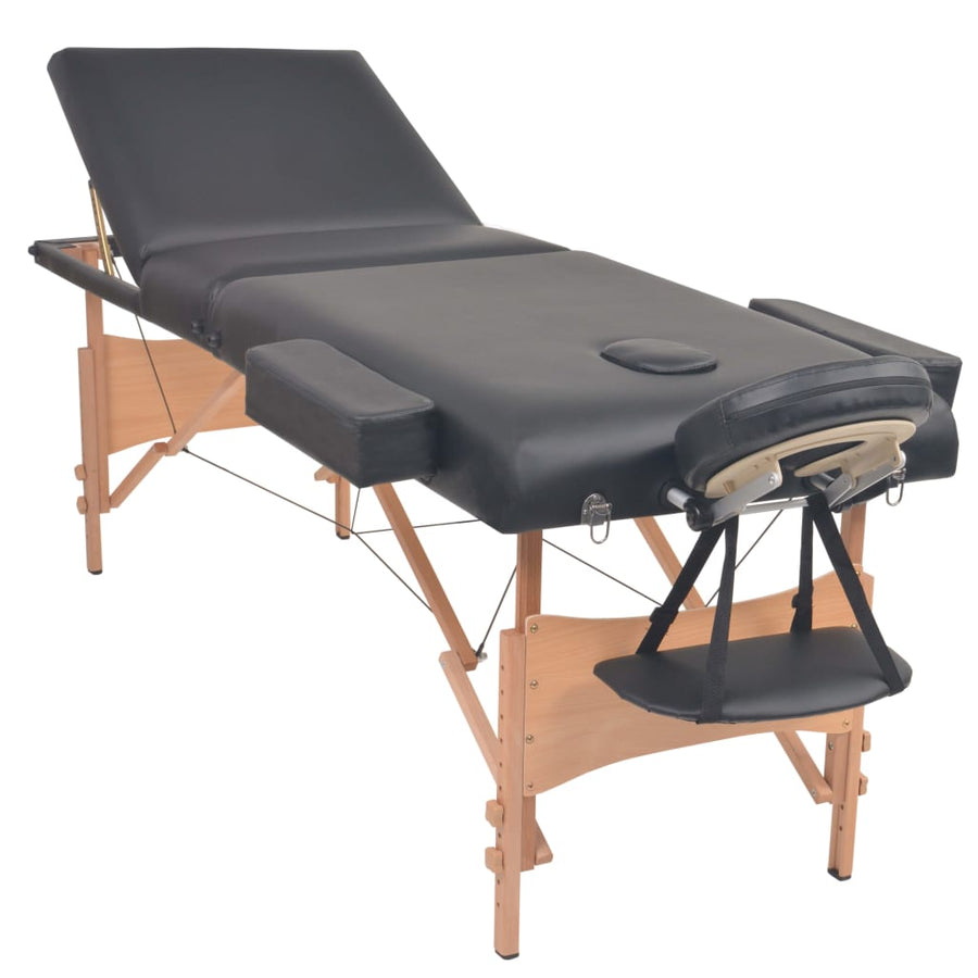 Massagetafel- En Krukset Inklapbaar 3 Zones 10 Cm Dik Wit Zwart