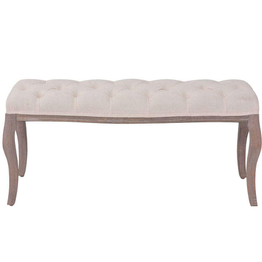 Bank 110X38X48 Cm Linnen Massief Hout Crèmewit