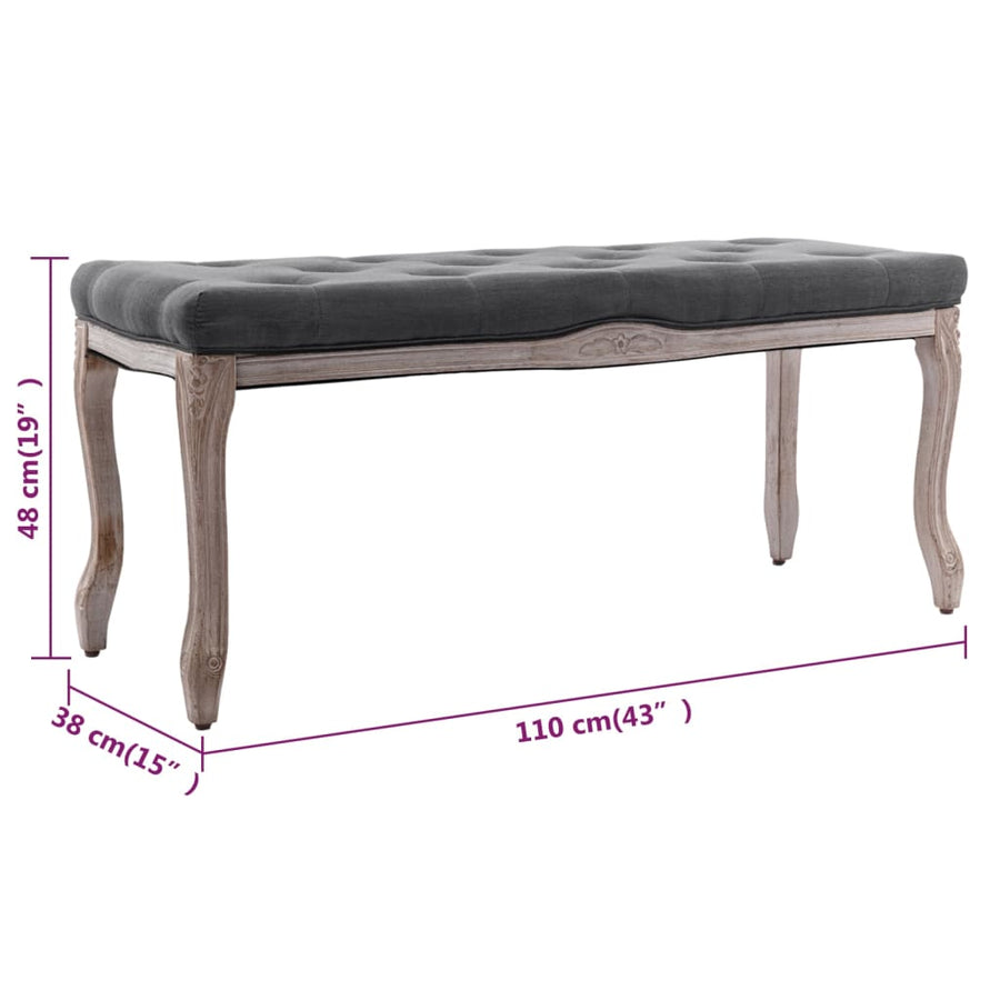 Bankje 110X38X48 Cm Linnen Massief Hout Donkergrijs