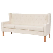 Driezitsbank 180 cm crèmewit massief hout polyester