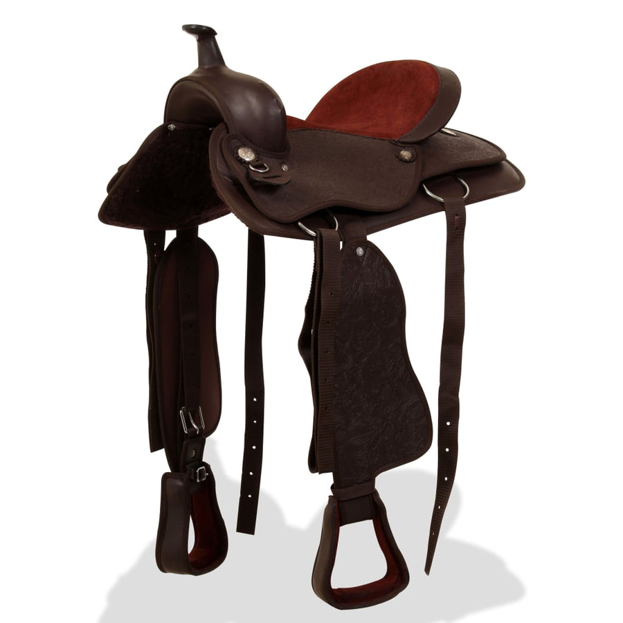 Western Zadel, Hoofdstel En Borstriem 15" Echt Leer 15 in