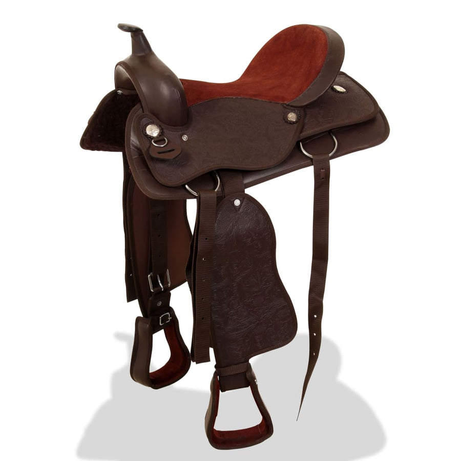 Western Zadel, Hoofdstel En Borstriem 15" Echt Leer 15 in
