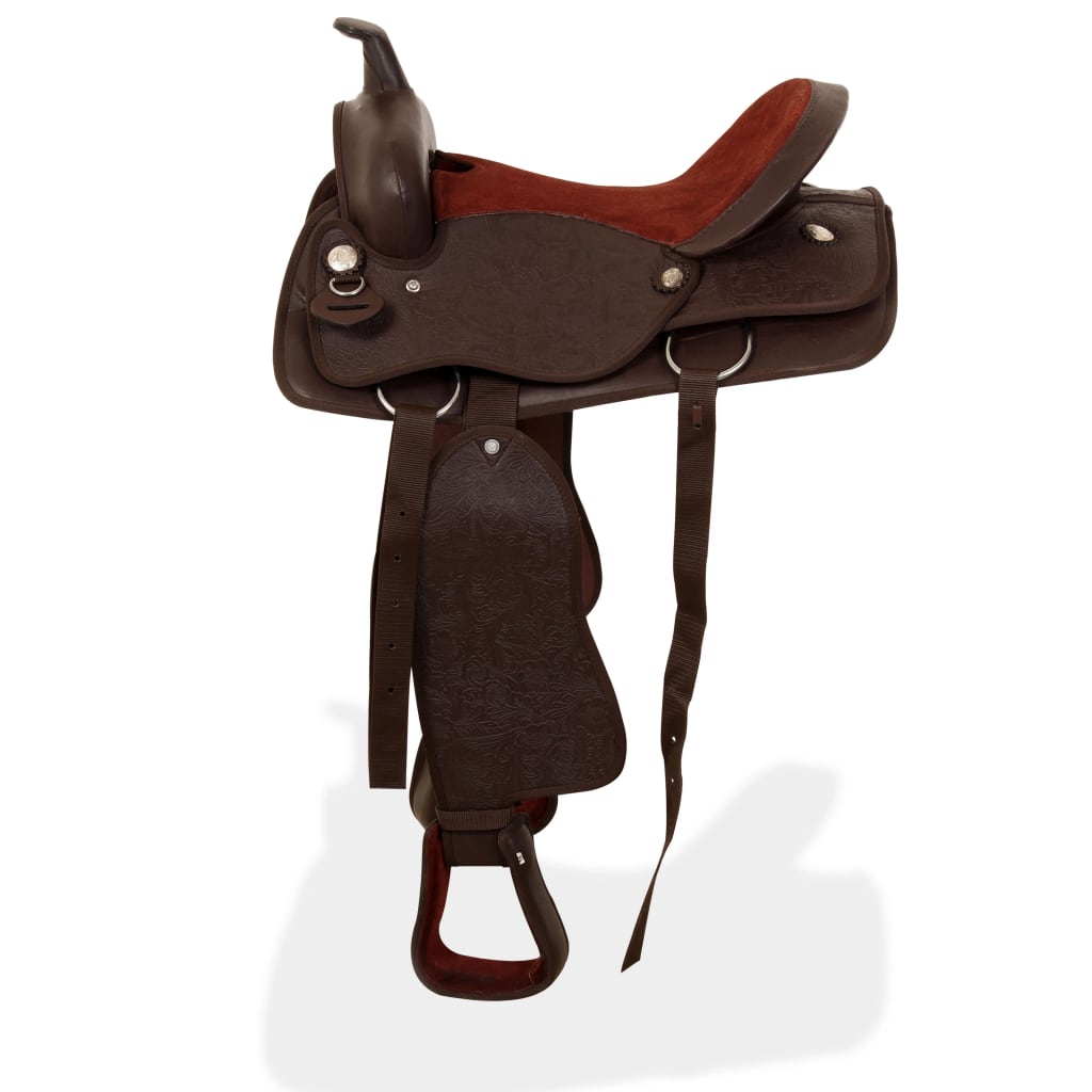 Western Zadel, Hoofdstel En Borstriem 16" Echt Leer 16 in