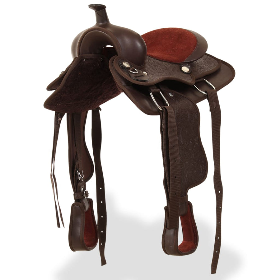 Western Zadel, Hoofdstel En Borstriem 12" Echt Leer Bruin