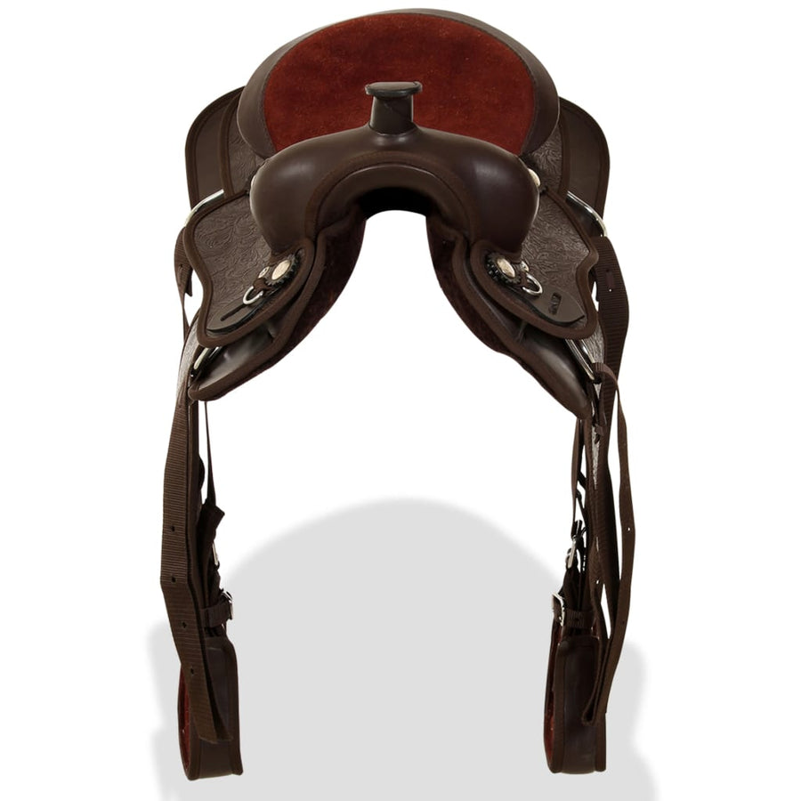 Western Zadel, Hoofdstel En Borstriem 12" Echt Leer Bruin