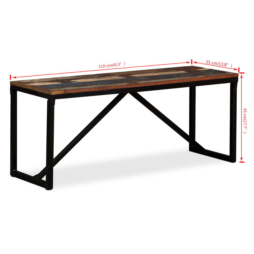 Bankje Massief Gerecycled Hout 110 x 35 x 45 cm Multikleur