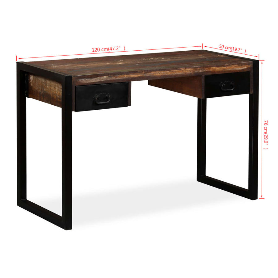 Bureau met 2 lades 120x50x76 cm massief gerecycled hout 120 x 50 x 76 cm massief gerecycled hout