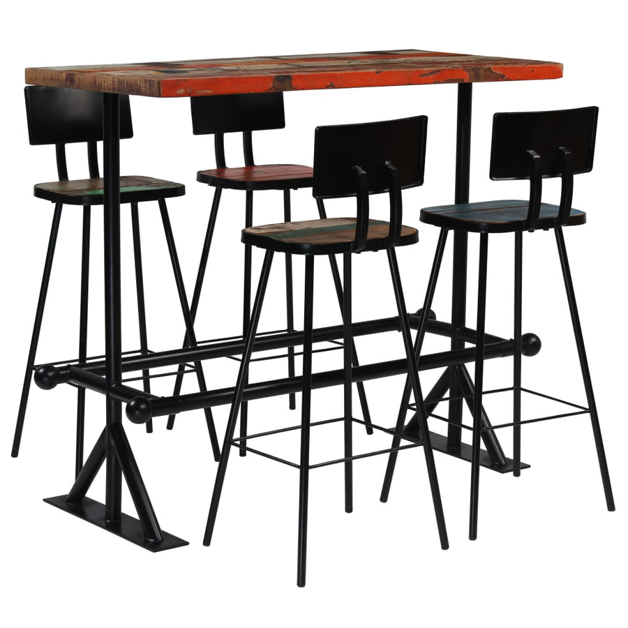 -Delige Barset Massief Gerecycled Hout Meerkleurig 5