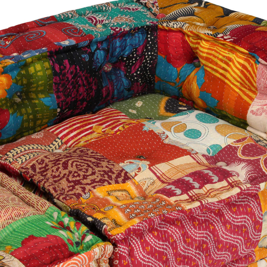 Poef Tweezits Modulair Stof Patchwork Tweezitsbank met rugleuning en armleuning