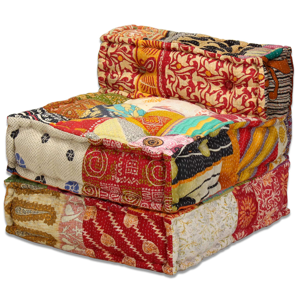 Poef Driezits Modulair Stof 1 Patchwork Driezitsbank met rugleuning en armleuning