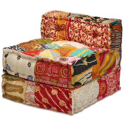Poef Driezits Modulair Stof 1 Patchwork Driezitsbank met rugleuning en armleuning