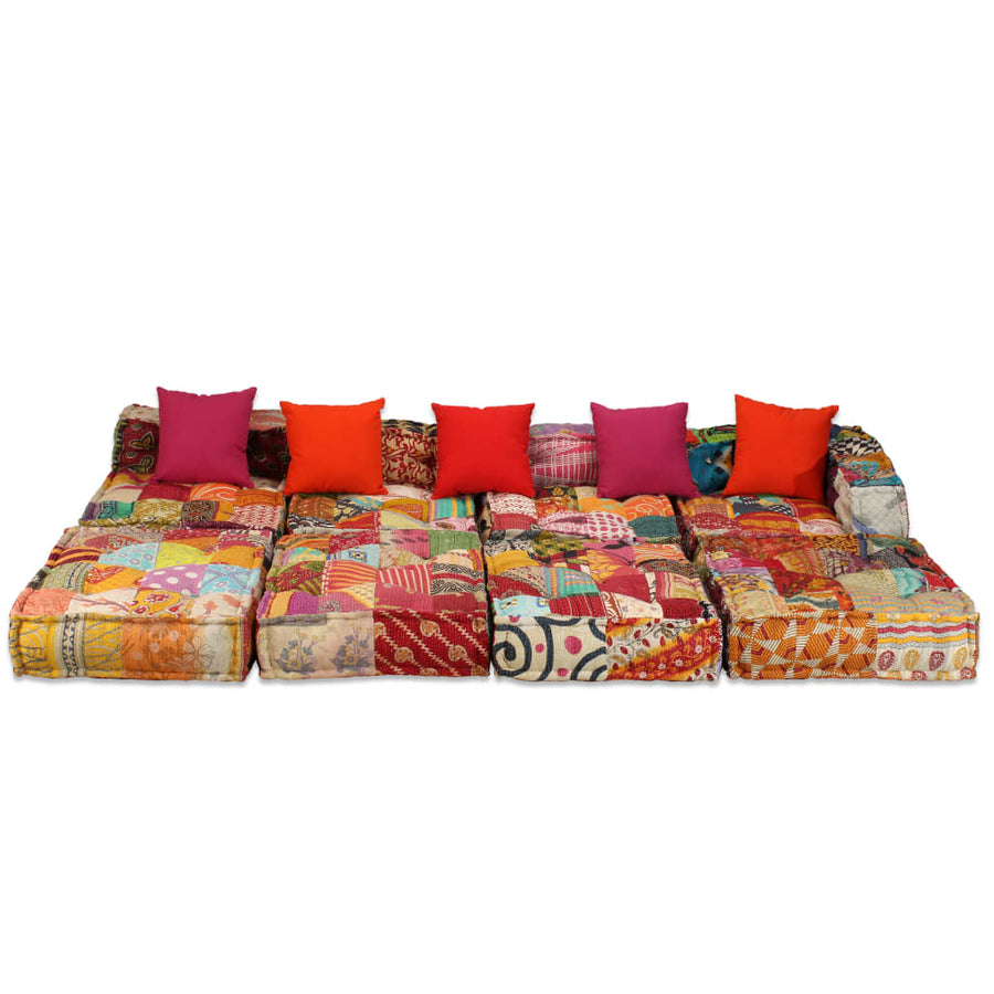 Poef Vierzits Modulair Stof Patchwork 1 Vierzitshoekbank met rugleuning