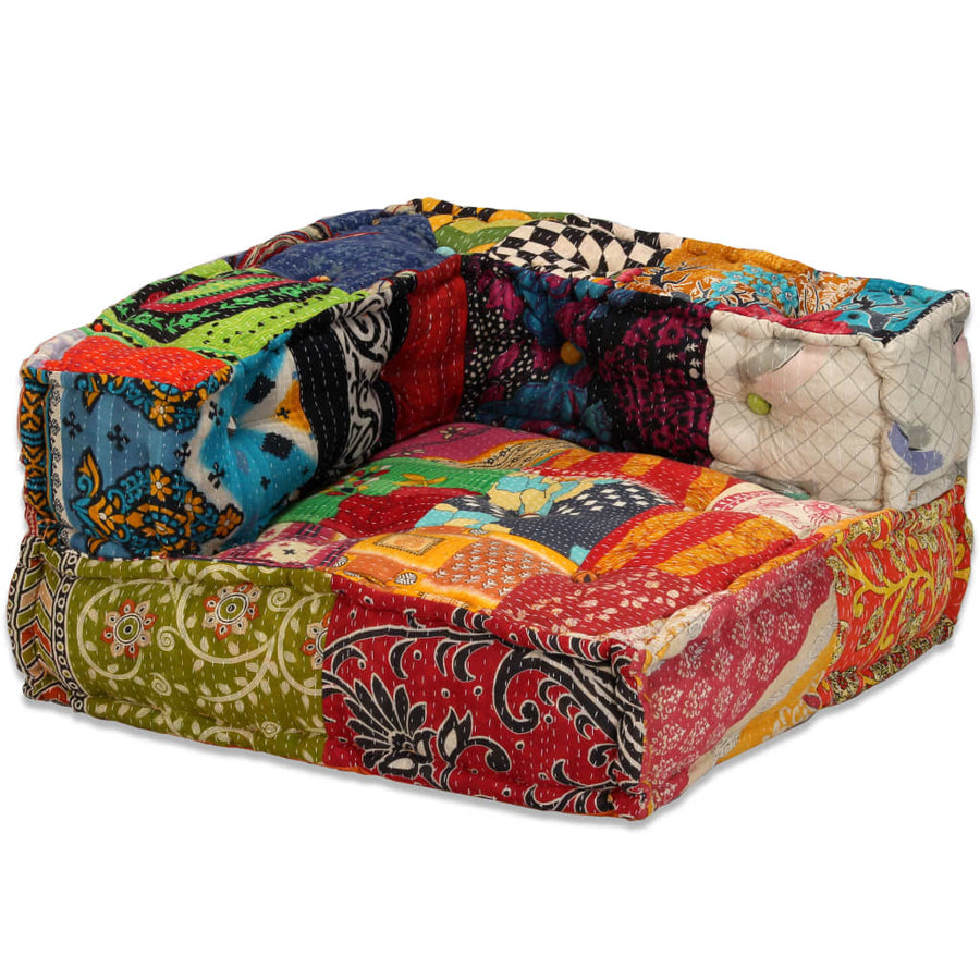 Poef Vierzits Modulair Stof Patchwork 1 Vierzitshoekbank met rugleuning