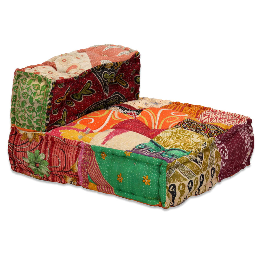 Poef Vierzits Modulair Stof Patchwork 1 Vierzitshoekbank met rugleuning