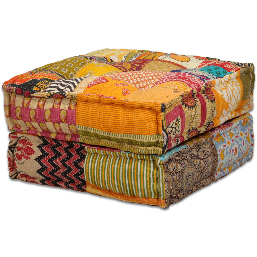 Poef Vierzits Modulair Stof Patchwork 1 Vierzitshoekbank met rugleuning