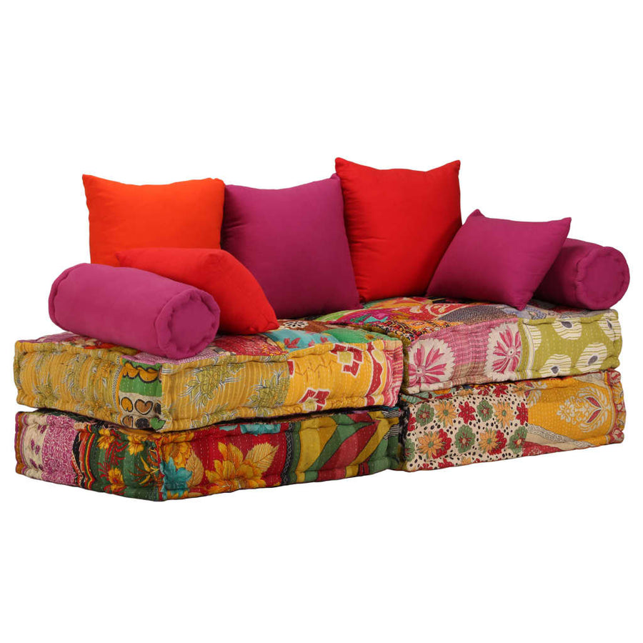 Poef Tweezits Modulair Stof Patchwork 1 Tweezitsbank