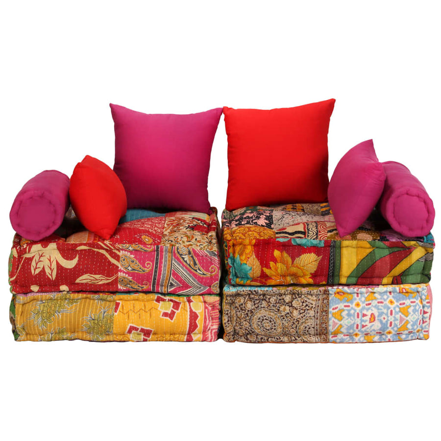 Poef Tweezits Modulair Stof Patchwork 1 Tweezitsbank