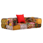 Two-seater modular fabric patchwork pouf