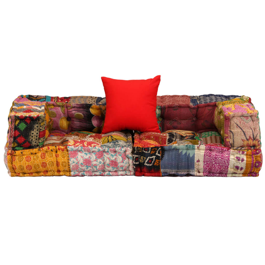 Poef Tweezits Modulair Stof Patchwork Lage tweezitsbank met rugleuning en armleuning
