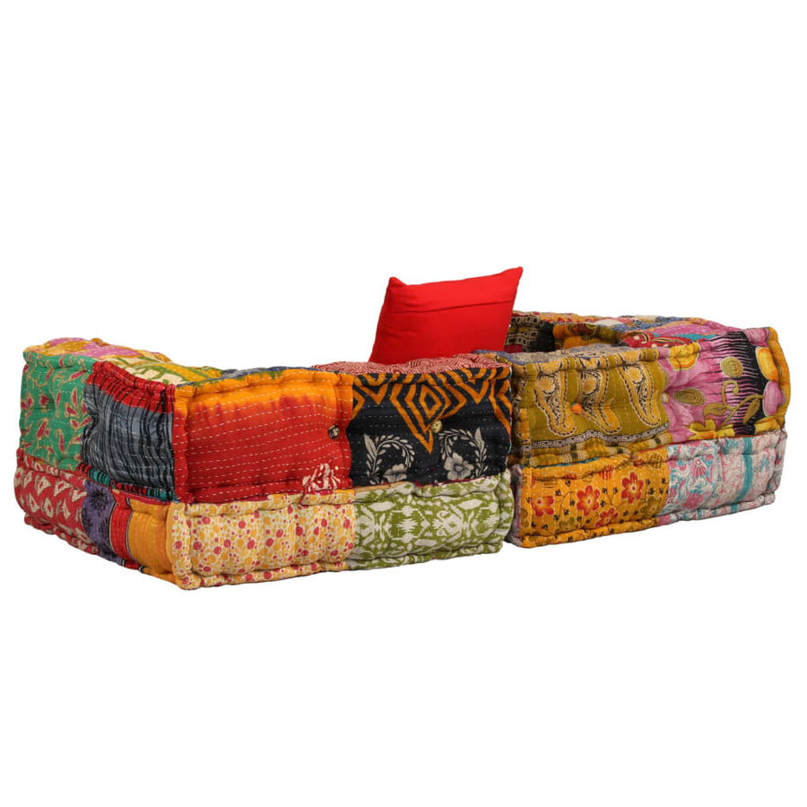 Poef Tweezits Modulair Stof Patchwork Lage tweezitsbank met rugleuning en armleuning