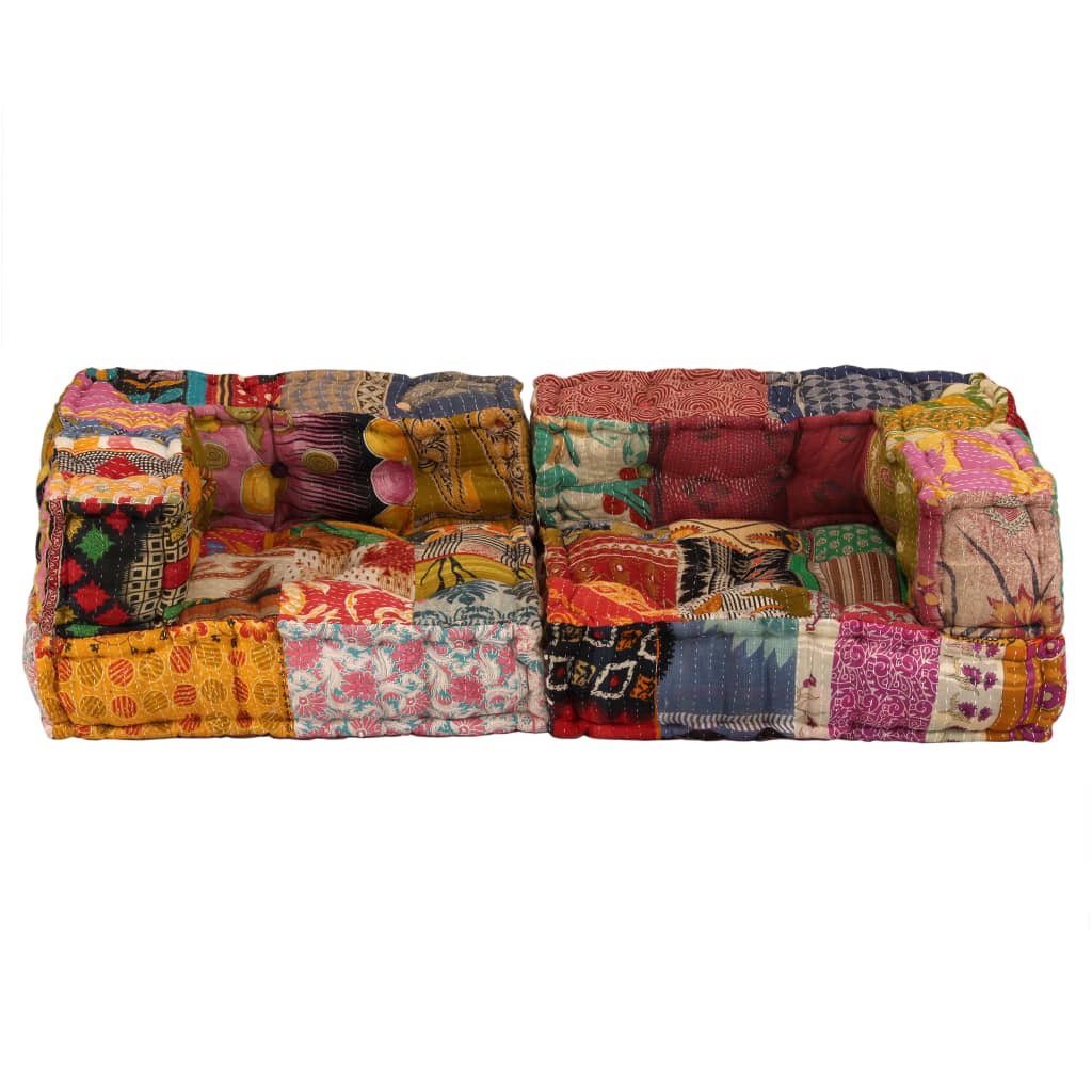 Poef Tweezits Modulair Stof Patchwork Lage tweezitsbank met rugleuning en armleuning