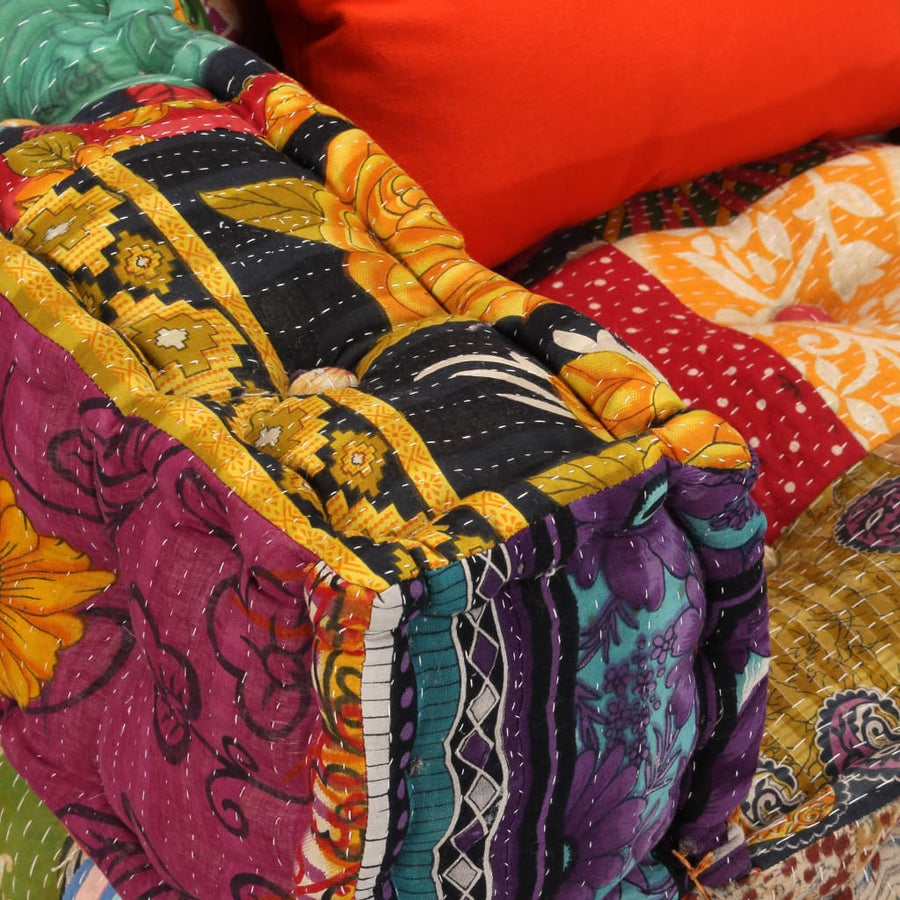 Poef Tweezits Modulair Stof Patchwork Lage tweezitsbank met rugleuning en armleuning