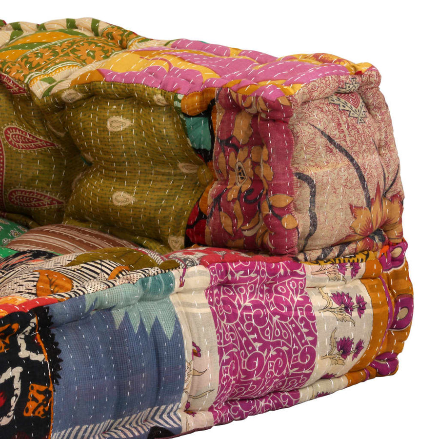 Poef Tweezits Modulair Stof Patchwork Lage tweezitsbank met rugleuning en armleuning