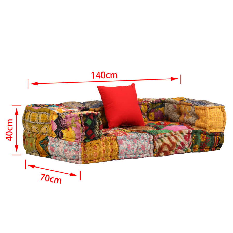 Poef Tweezits Modulair Stof Patchwork Lage tweezitsbank met rugleuning en armleuning