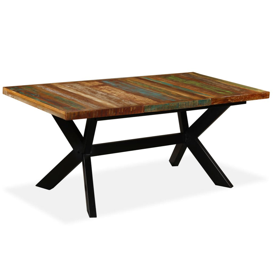 Eettafel 80 Cm Massief Gerecycled Hout En Stalen Kruis 180 x 90 x 76 cm Multikleur