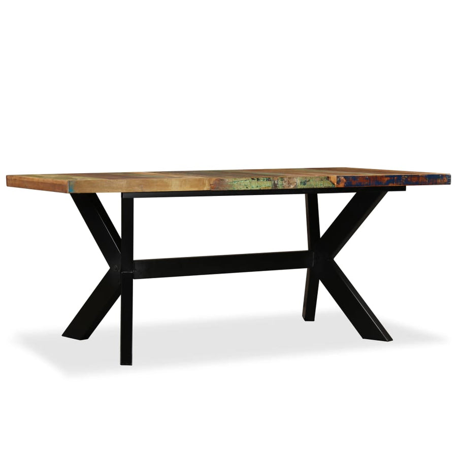 Eettafel 80 Cm Massief Gerecycled Hout En Stalen Kruis 180 x 90 x 76 cm Multikleur