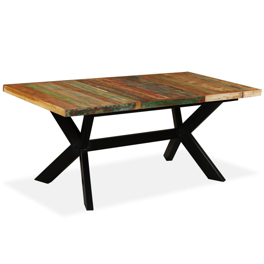 Eettafel 80 Cm Massief Gerecycled Hout En Stalen Kruis 180 x 90 x 76 cm Multikleur