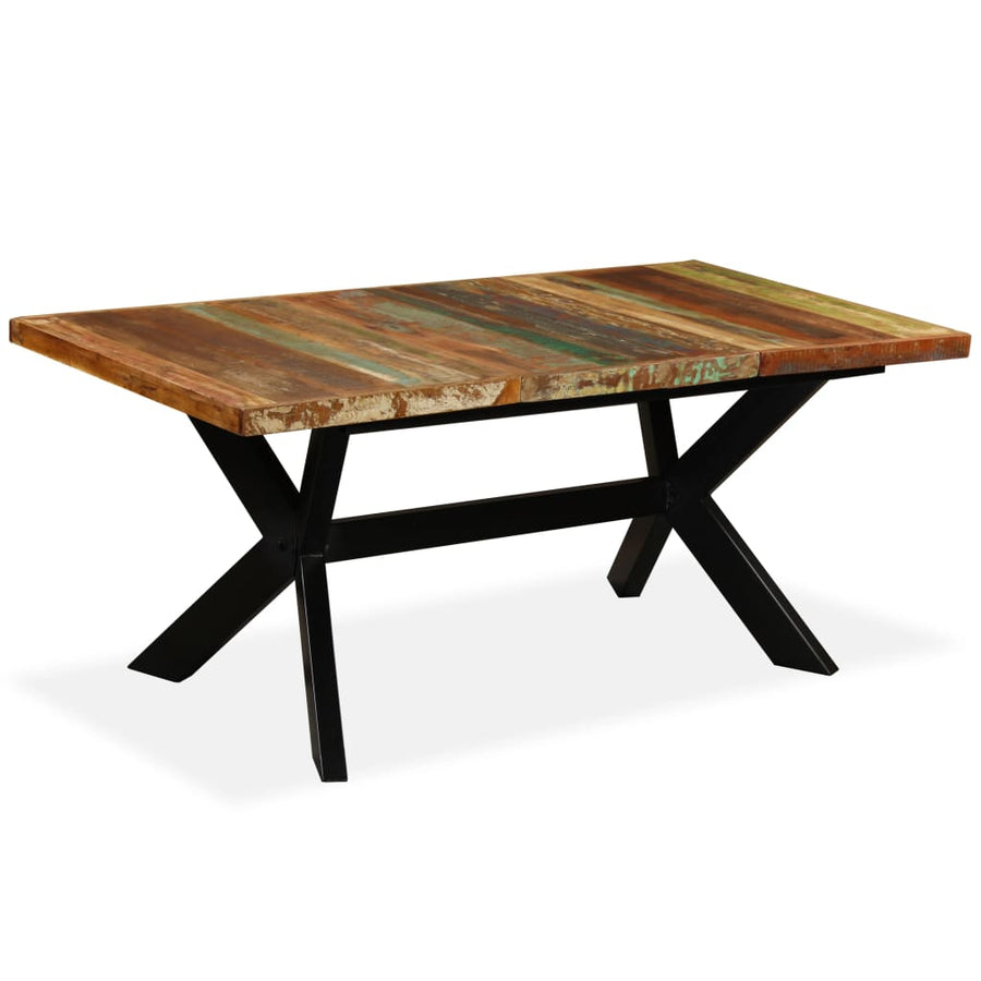 Eettafel 80 Cm Massief Gerecycled Hout En Stalen Kruis 180 x 90 x 76 cm Multikleur