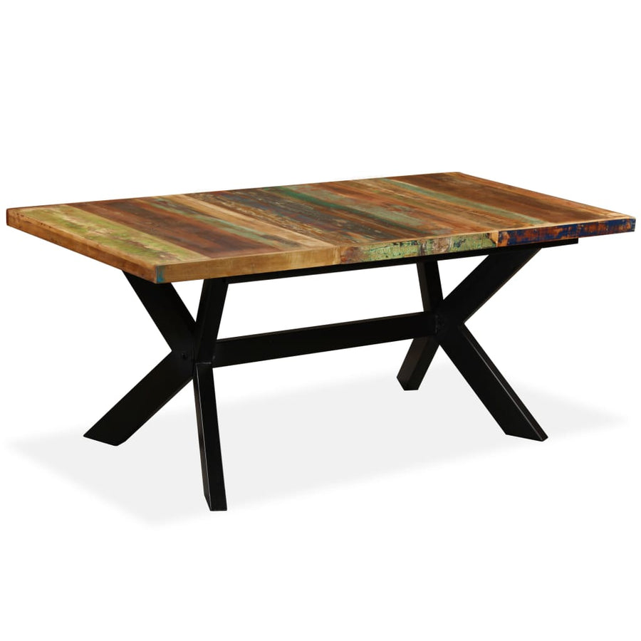 Eettafel 80 Cm Massief Gerecycled Hout En Stalen Kruis 180 x 90 x 76 cm Multikleur