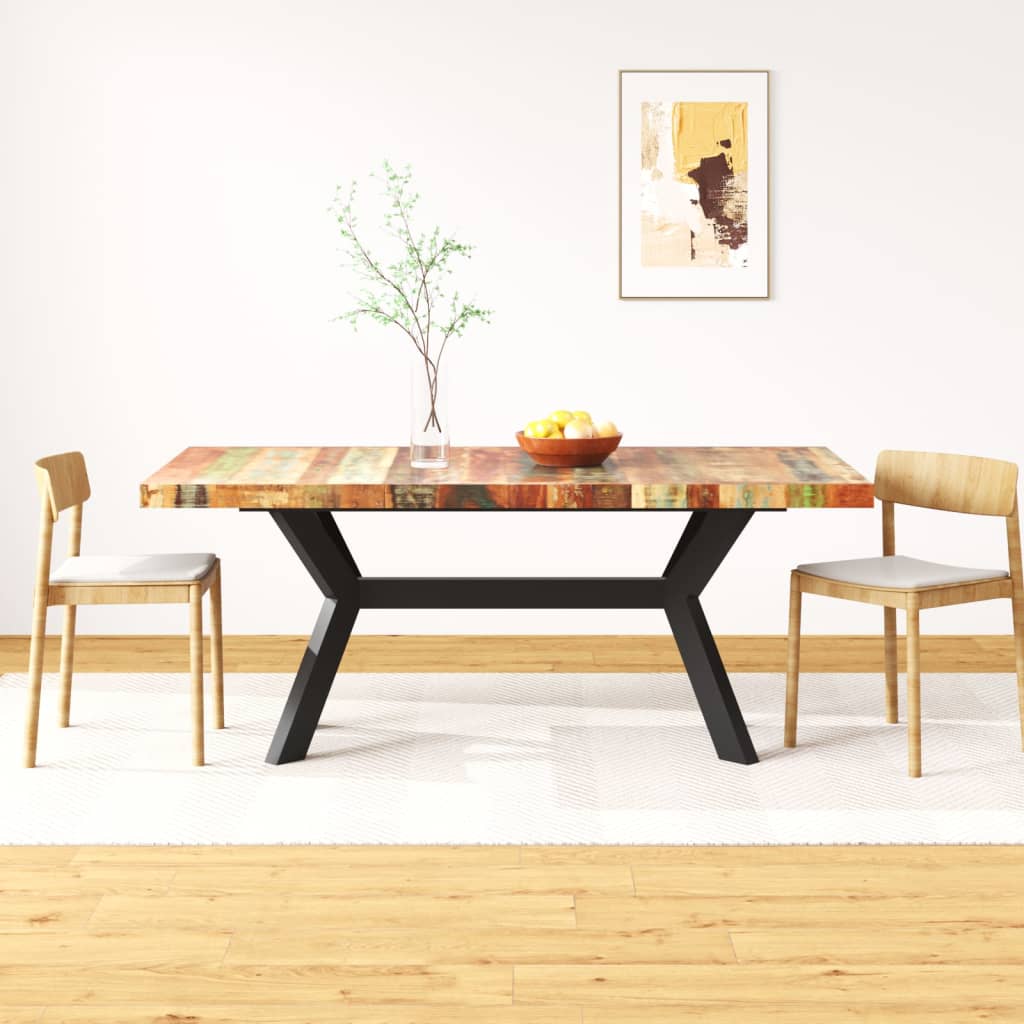 Eettafel 80 Cm Massief Gerecycled Hout En Stalen Kruis 180 x 90 x 76 cm Multikleur