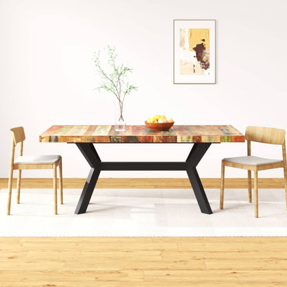Eettafel 80 Cm Massief Gerecycled Hout En Stalen Kruis 180 x 90 x 76 cm Multikleur