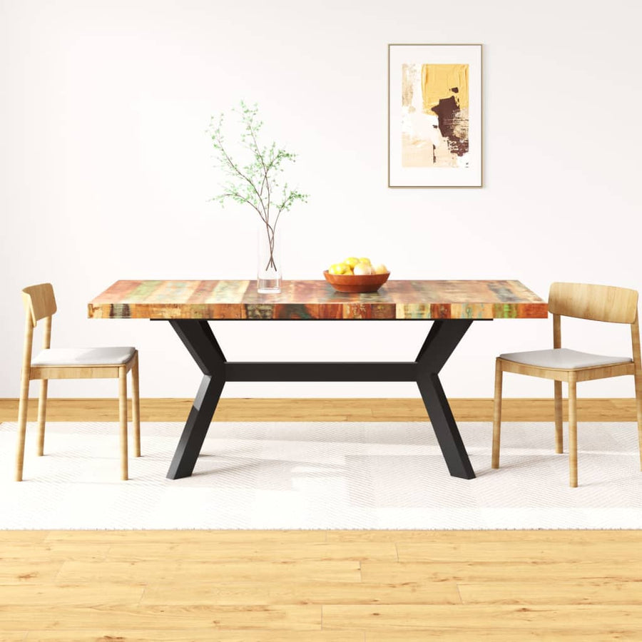Eettafel 80 Cm Massief Gerecycled Hout En Stalen Kruis 180 x 90 x 76 cm Multikleur