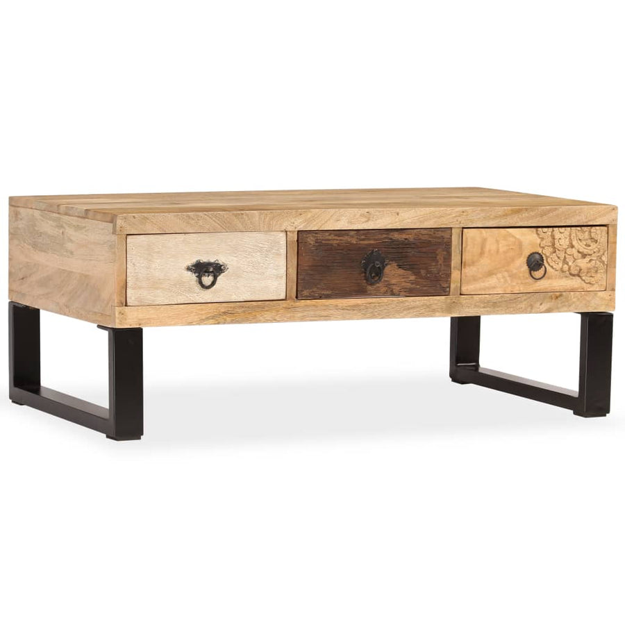 Salontafel met 3 lades 90x50x35 cm massief mangohout
