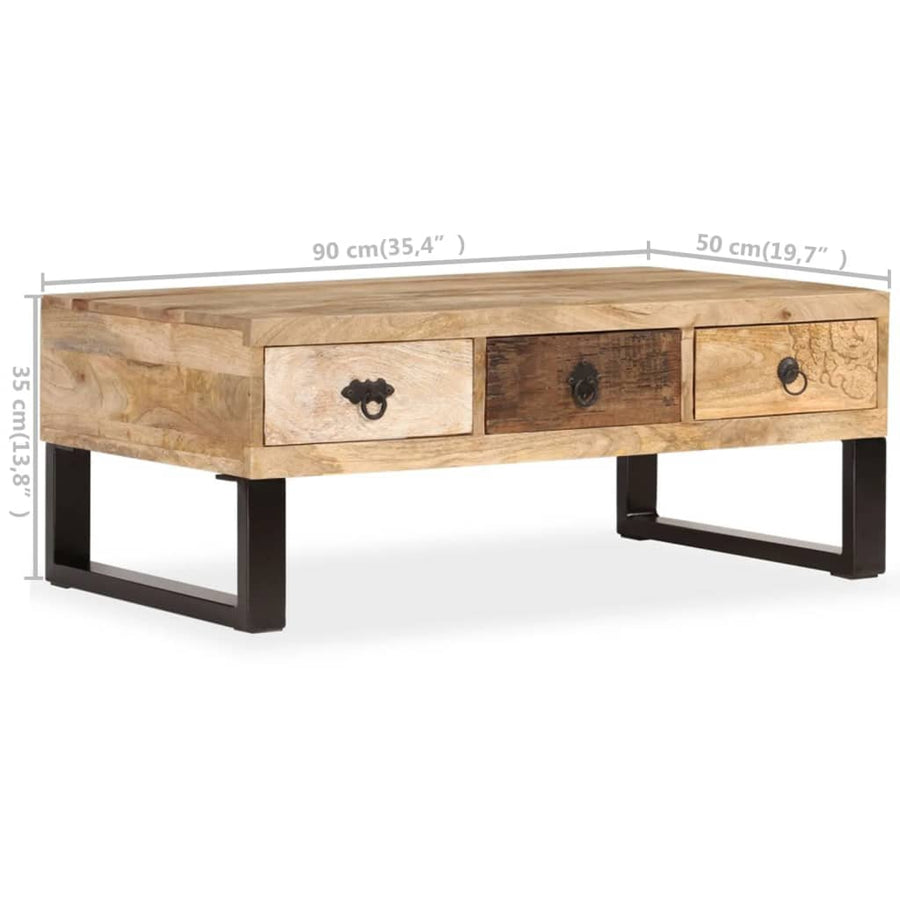 Salontafel met 3 lades 90x50x35 cm massief mangohout