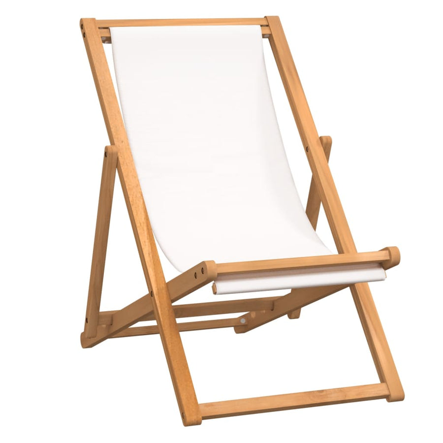 Ligstoel 56X05X96 Cm Teakhout Crème Zonder armleuning