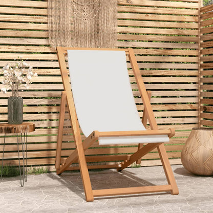 Ligstoel 56X05X96 Cm Teakhout Crème Zonder armleuning