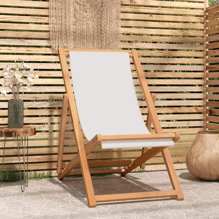 Ligstoel 56X05X96 Cm Teakhout Crème Zonder armleuning