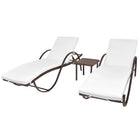Sunloungers 2 Pcs With Table Poly Rattan Brown