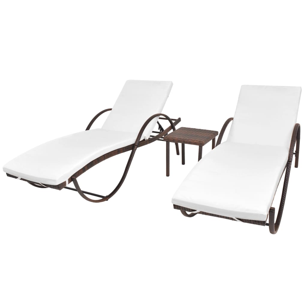 Ligbedden 2 St Met Tafel Poly Rattan Bruin