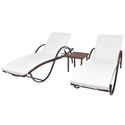 Ligbedden 2 St Met Tafel Poly Rattan Bruin