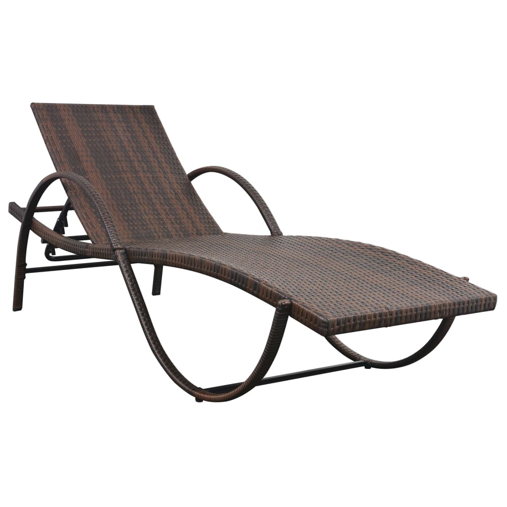 Ligbedden 2 St Met Tafel Poly Rattan Bruin