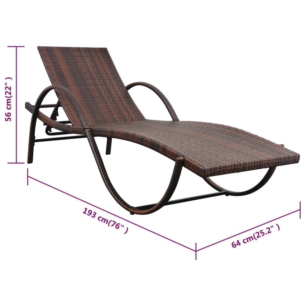 Ligbedden 2 St Met Tafel Poly Rattan Bruin