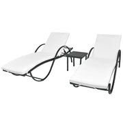 Ligbedden set 2 stuks met tafel polyrattan zwart