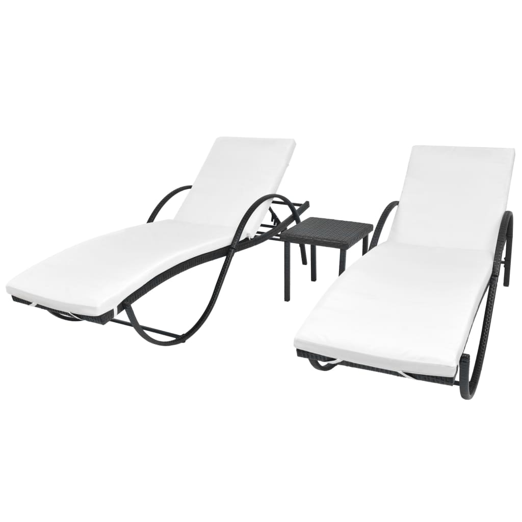 Ligbedden 2 St Met Tafel Poly Rattan Zwart